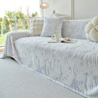 Plush Faux Fur Warm Sofa Cover with Waves Jacquard Textured Throw Blankets for Couch