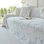 Plush Faux Fur Warm Sofa Cover with Waves Jacquard Textured Throw Blankets for Couch