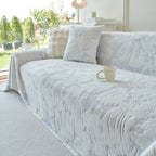Plush Faux Fur Warm Sofa Cover with Waves Jacquard Textured Throw Blankets for Couch