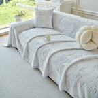Plush Faux Fur Warm Sofa Cover with Waves Jacquard Textured Throw Blankets for Couch