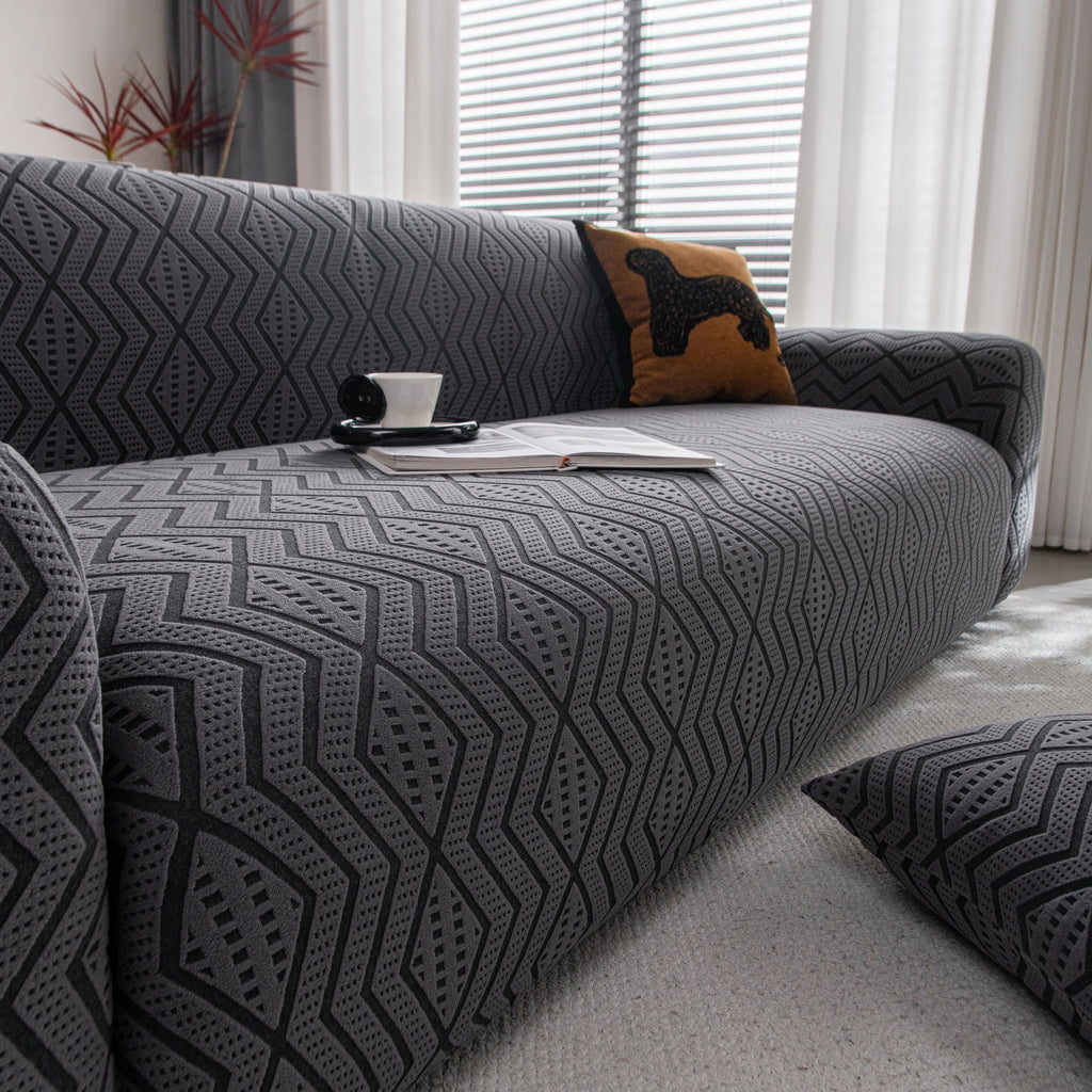 Modern Geometric Jacquard Sofa Slipcover, High Stretch 1-Piece Textured Couch Cover