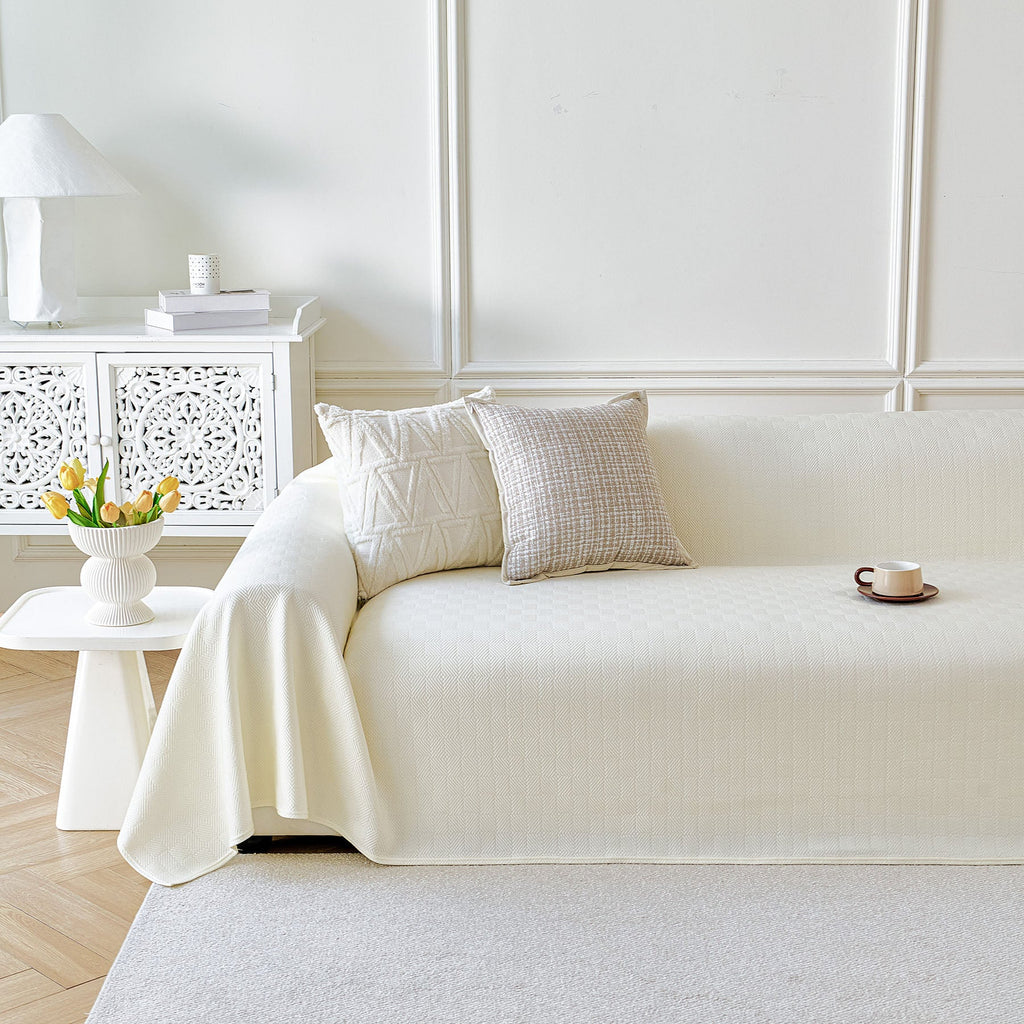 Cooling Ice Silk Soft Sofa Cover Blanket, Woven Geometric Textured Modern Couch Cover