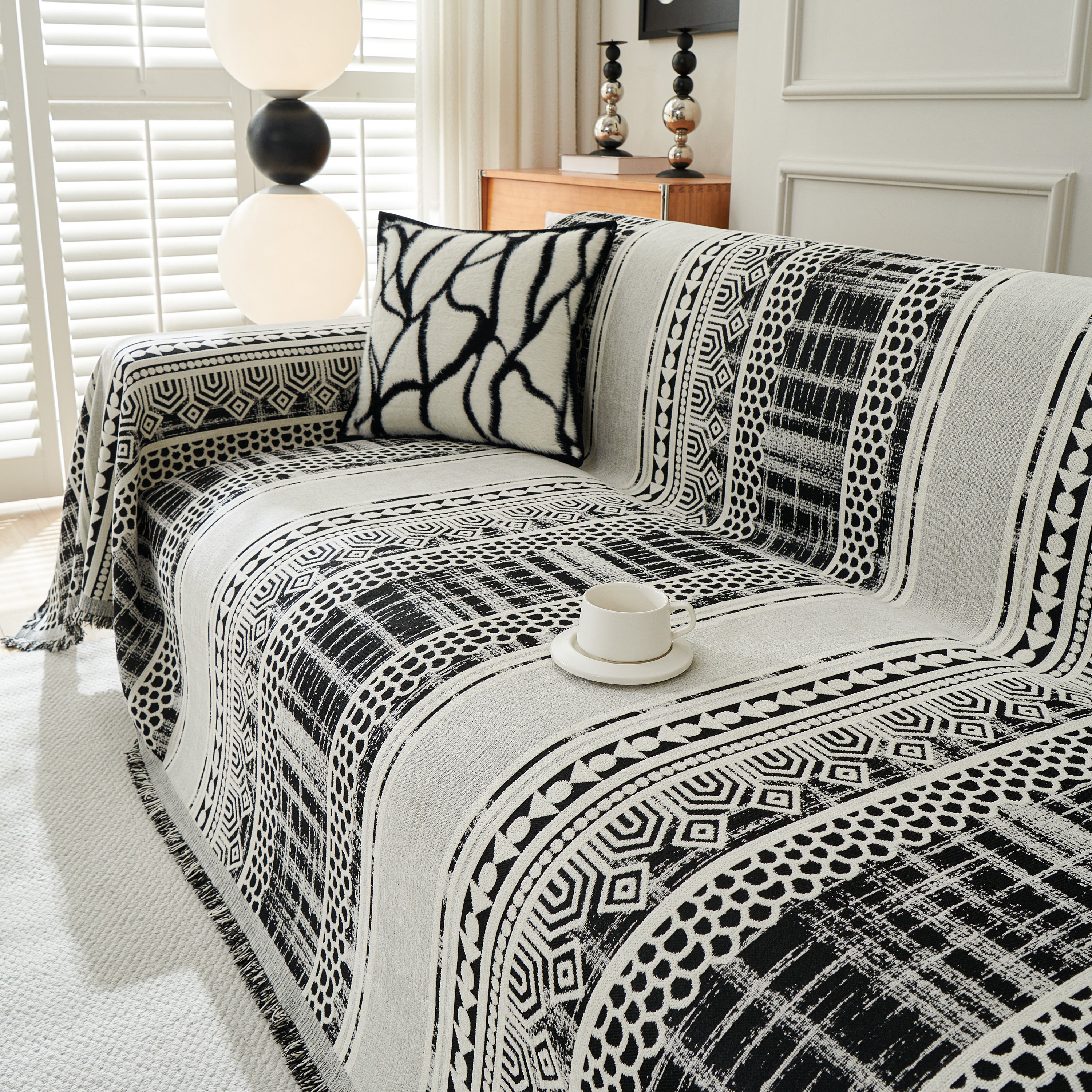Chenille Sofa Cover Throw Blanket, Boho Geometric Scratch Proof Couch Protector