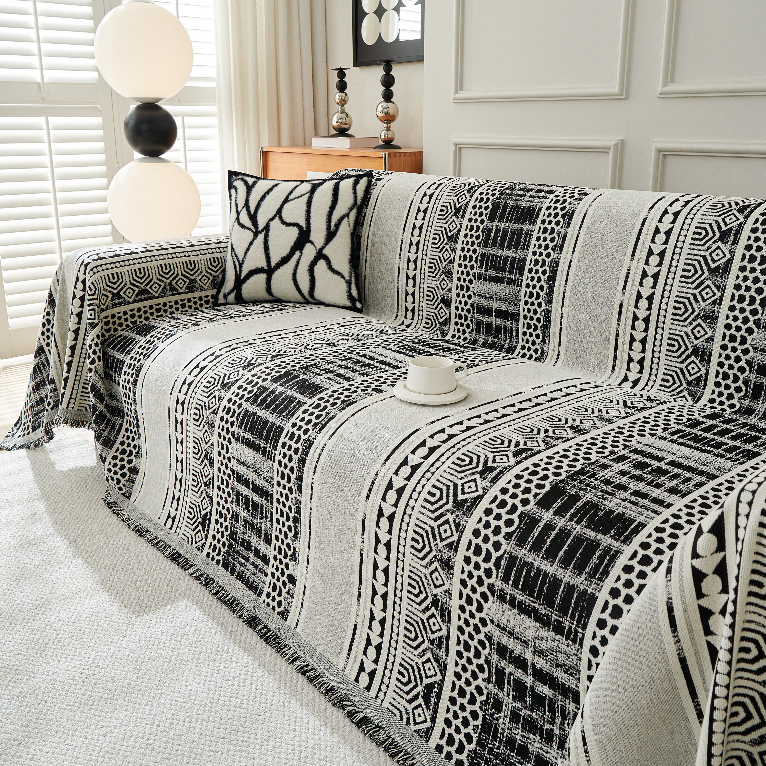 Chenille Sofa Cover Throw Blanket, Boho Geometric Scratch Proof Couch Protector