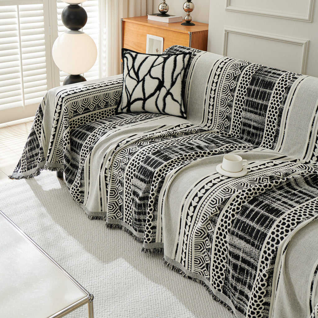 Chenille Sofa Cover Throw Blanket, Boho Geometric Scratch Proof Couch Protector