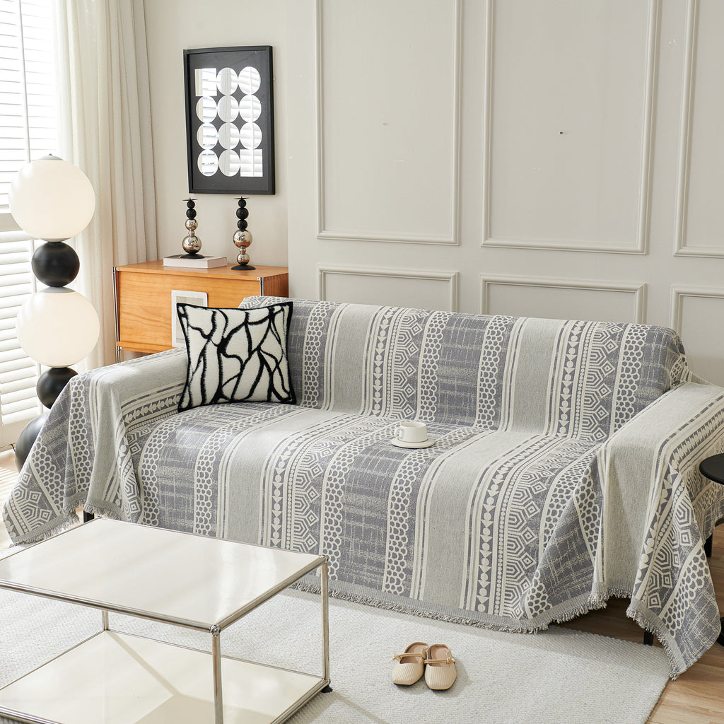 Chenille Sofa Cover Throw Blanket, Boho Geometric Scratch Proof Couch Protector