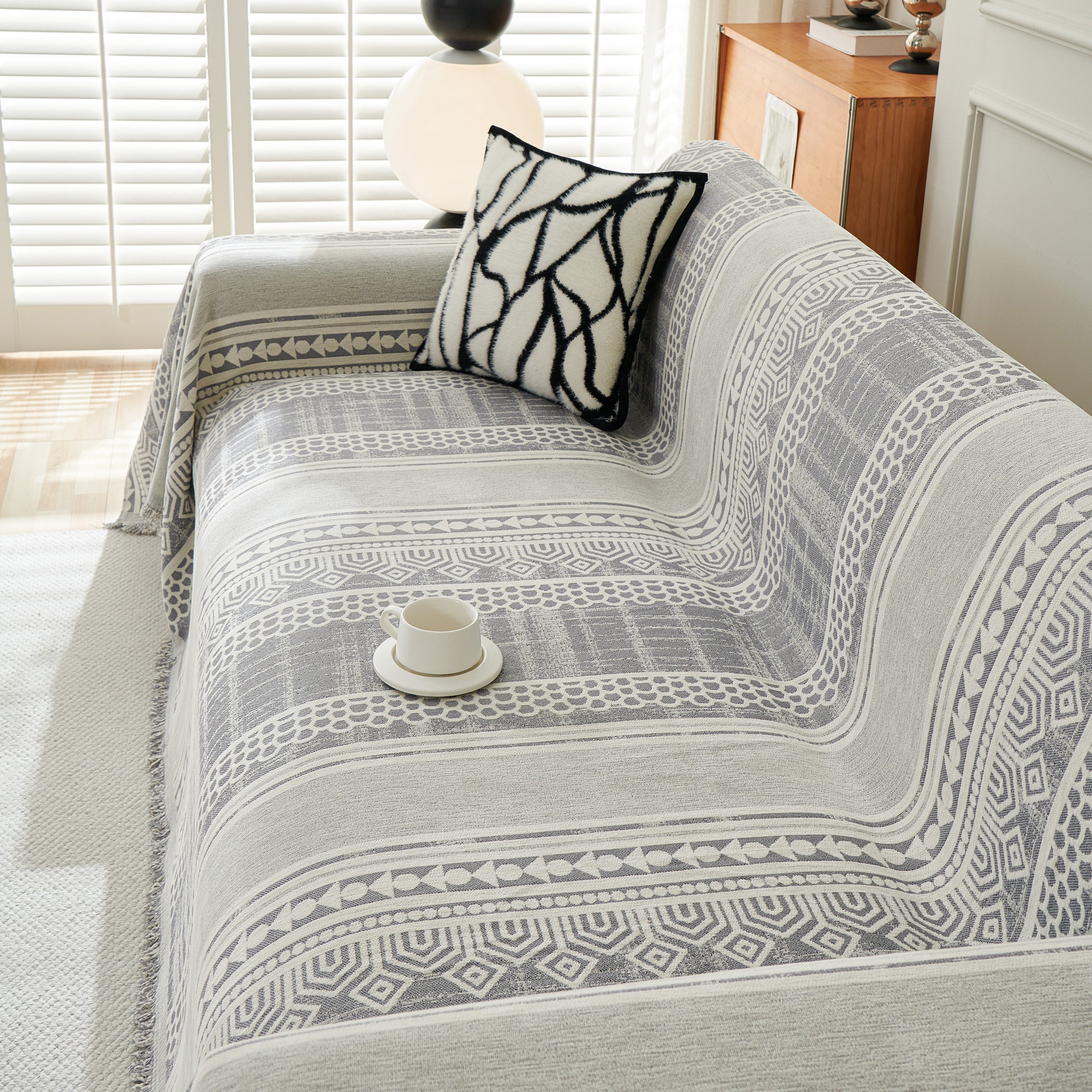 Chenille Sofa Cover Throw Blanket, Boho Geometric Scratch Proof Couch Protector