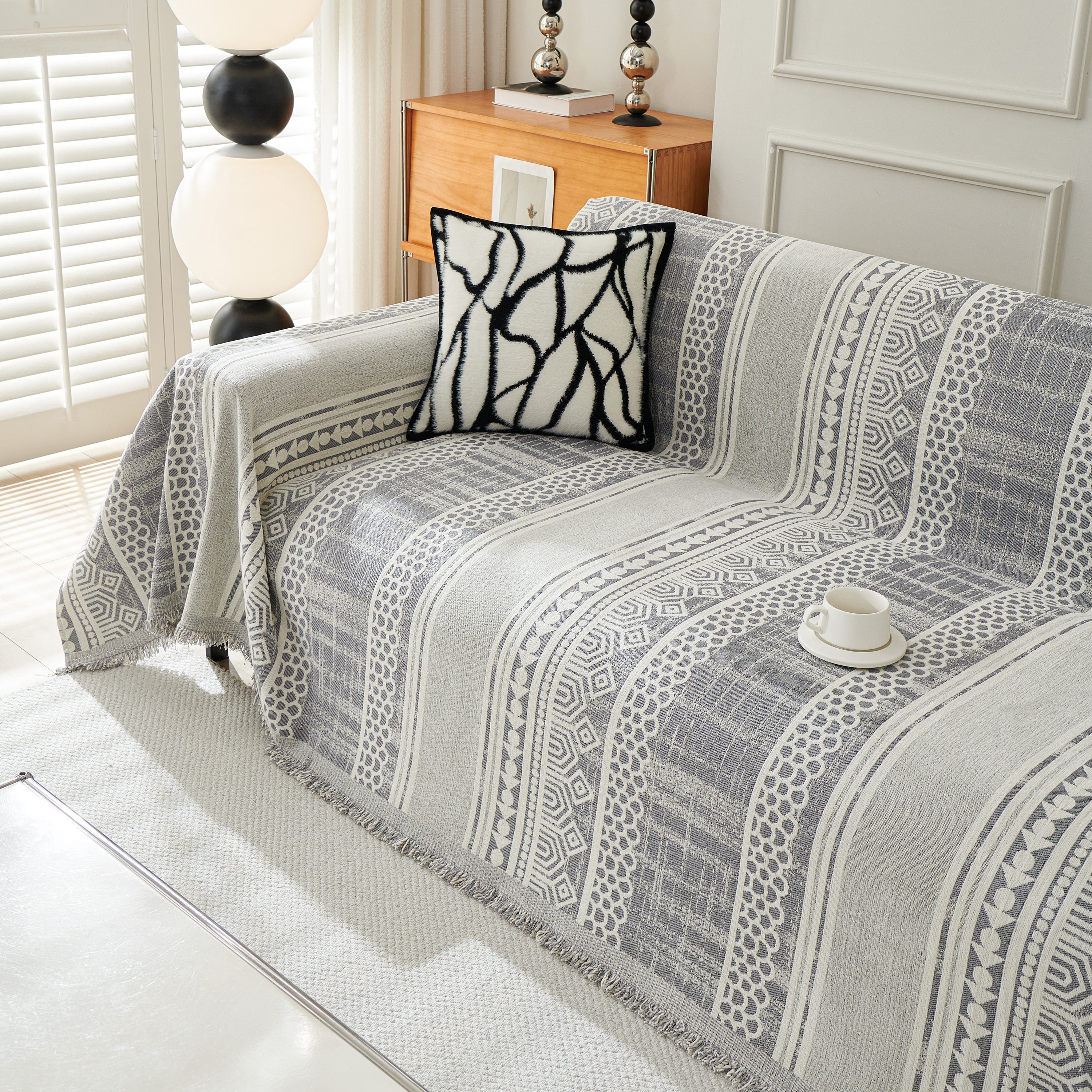 Chenille Sofa Cover Throw Blanket, Boho Geometric Scratch Proof Couch Protector