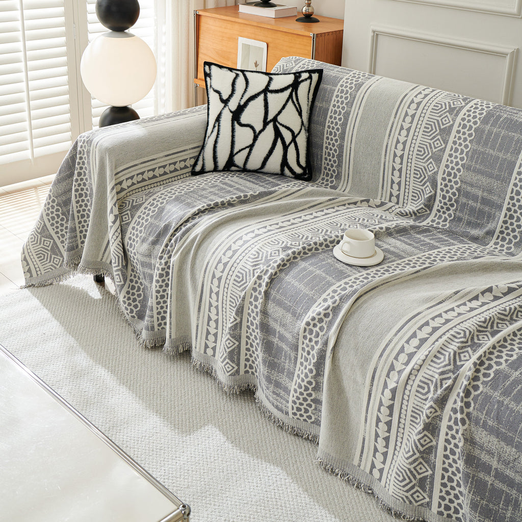 Chenille Sofa Cover Throw Blanket, Boho Geometric Scratch Proof Couch Protector