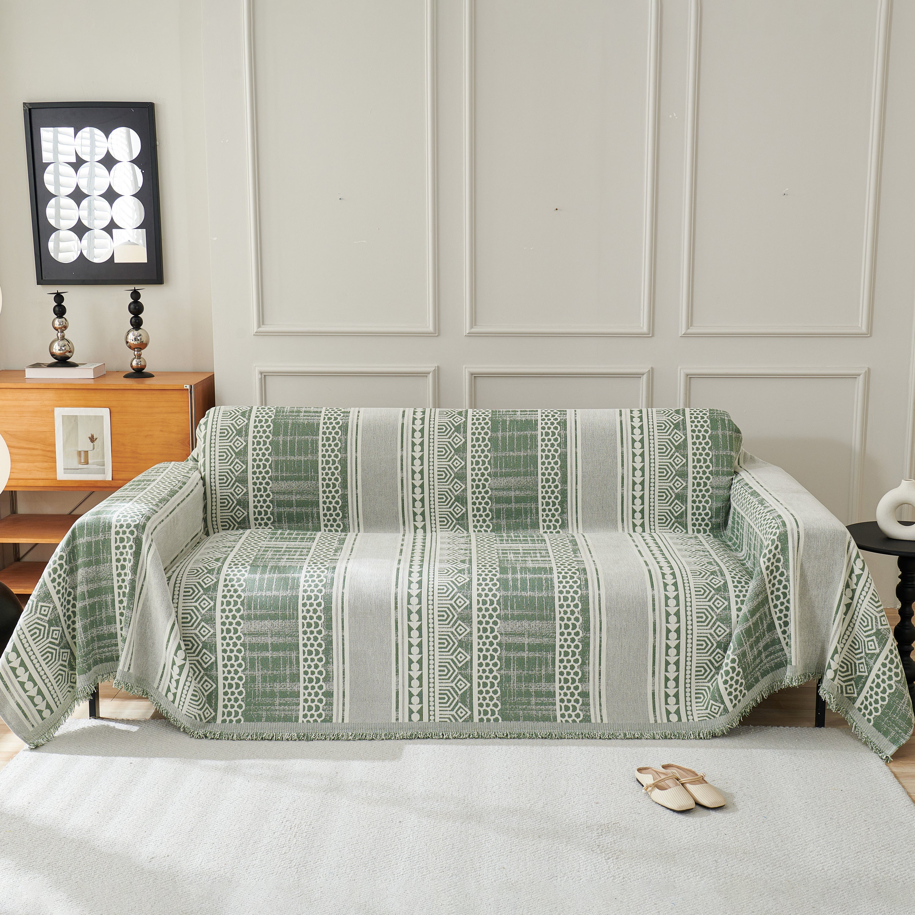 Chenille Sofa Cover Throw Blanket, Boho Geometric Scratch Proof Couch Protector