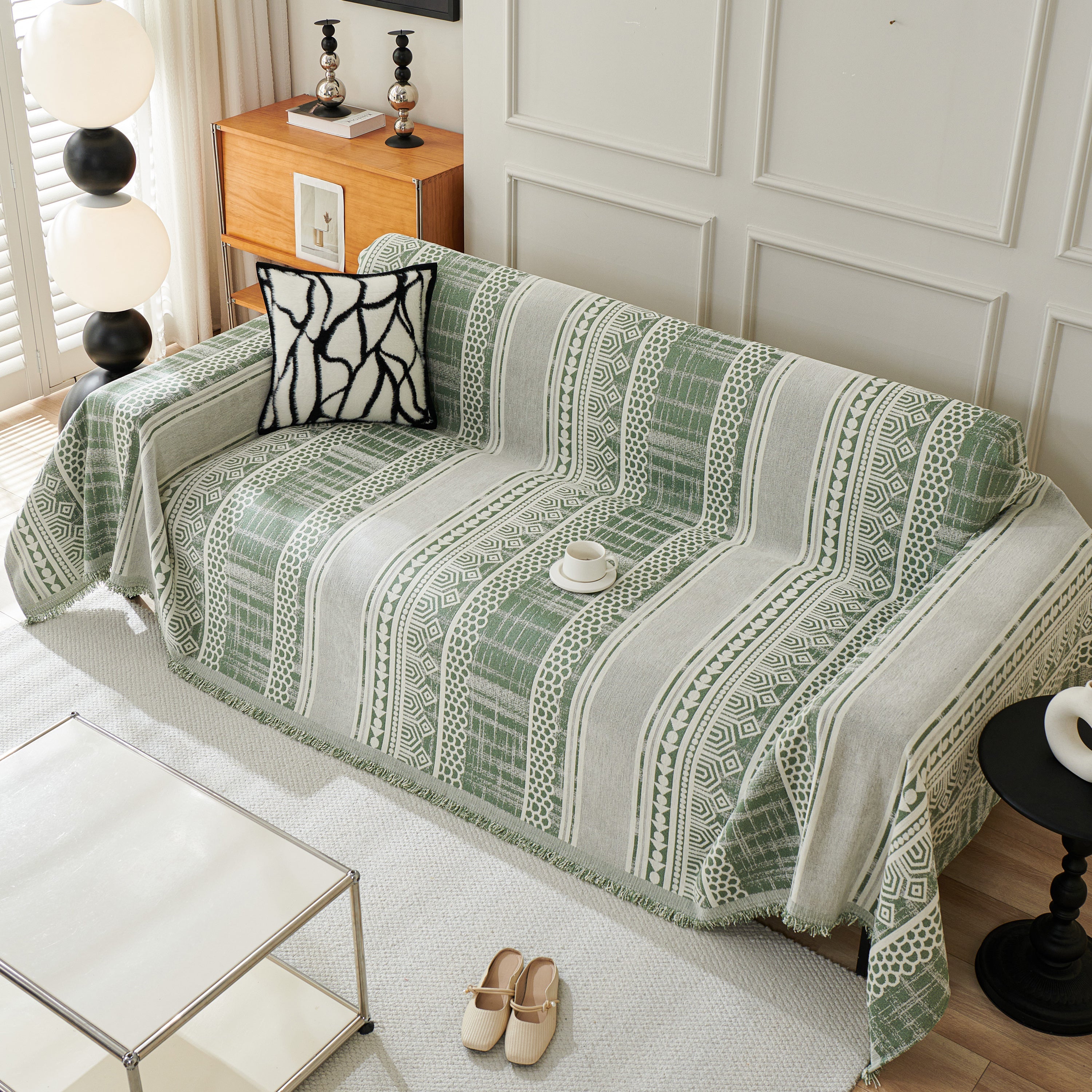 Chenille Sofa Cover Throw Blanket, Boho Geometric Scratch Proof Couch Protector