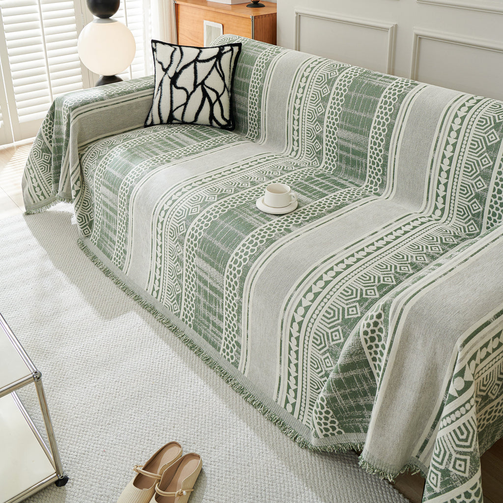 Chenille Sofa Cover Throw Blanket, Boho Geometric Scratch Proof Couch Protector