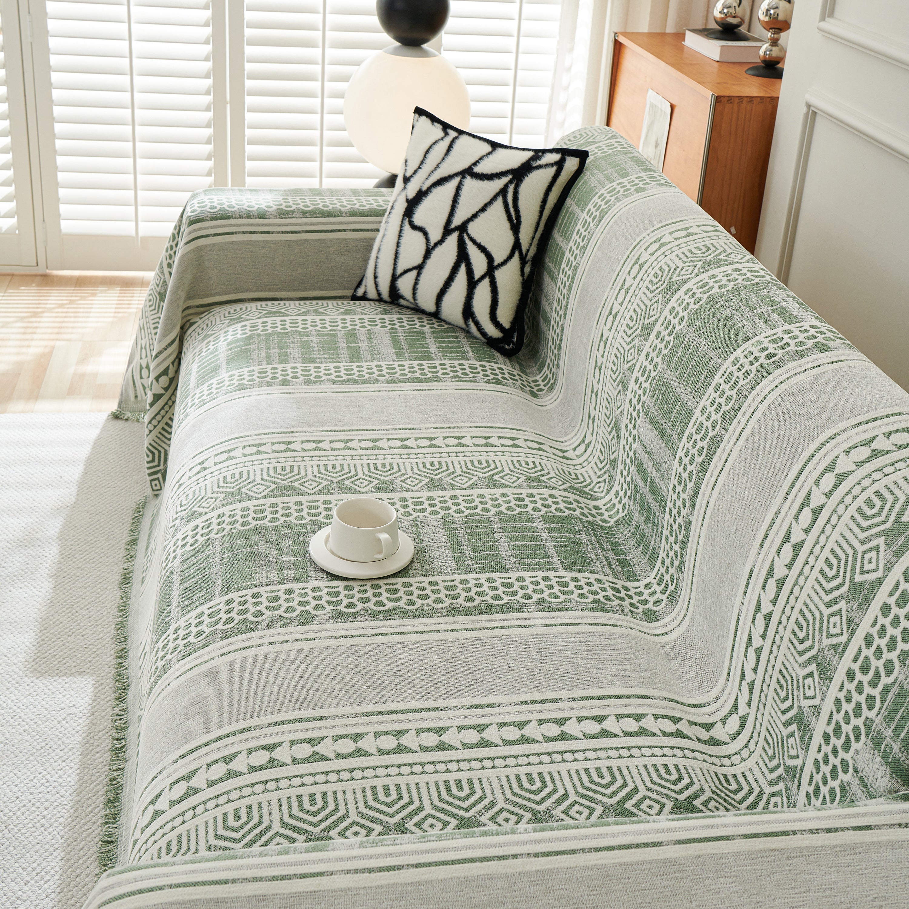 Chenille Sofa Cover Throw Blanket, Boho Geometric Scratch Proof Couch Protector