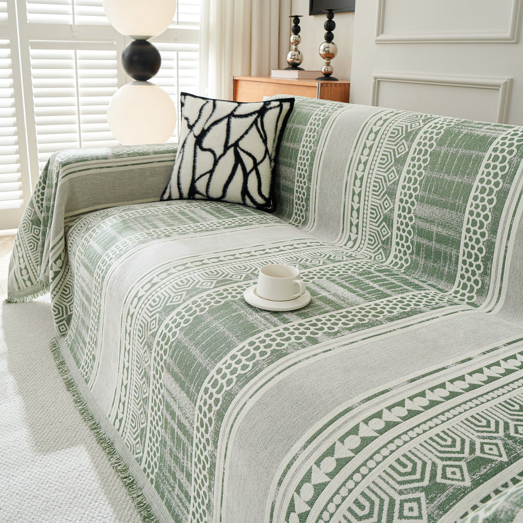 Chenille Sofa Cover Throw Blanket, Boho Geometric Scratch Proof Couch Protector