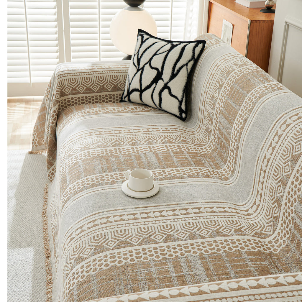 Chenille Sofa Cover Throw Blanket, Boho Geometric Scratch Proof Couch Protector