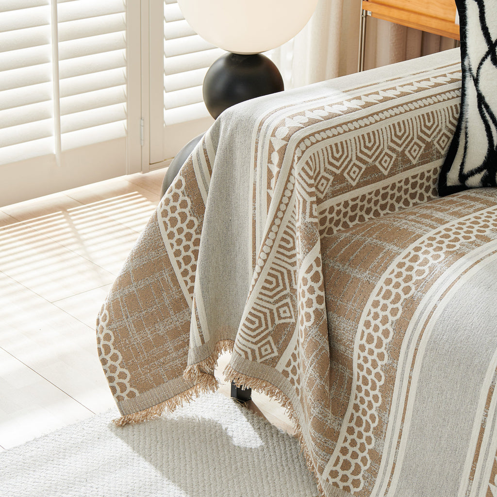 Chenille Sofa Cover Throw Blanket, Boho Geometric Scratch Proof Couch Protector