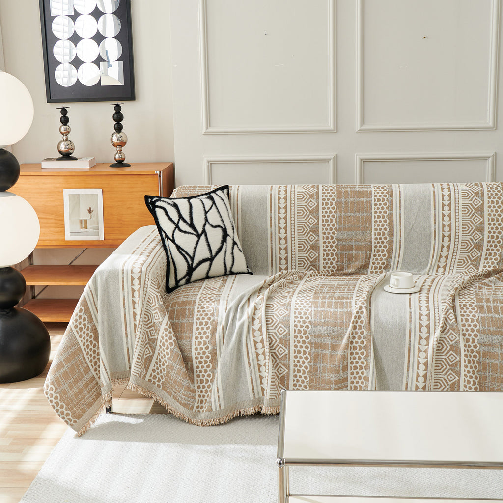 Chenille Sofa Cover Throw Blanket, Boho Geometric Scratch Proof Couch Protector