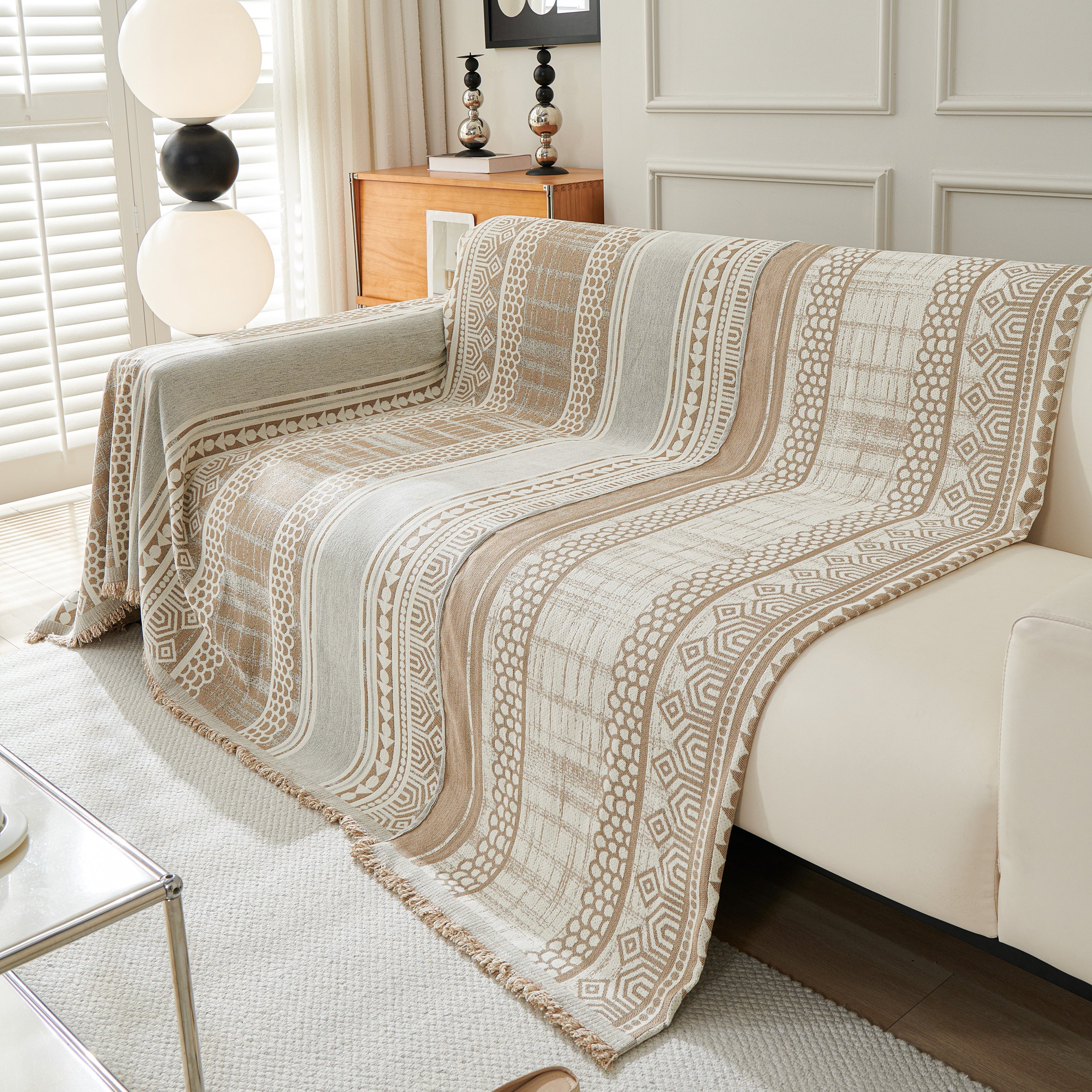 Chenille Sofa Cover Throw Blanket, Boho Geometric Scratch Proof Couch Protector