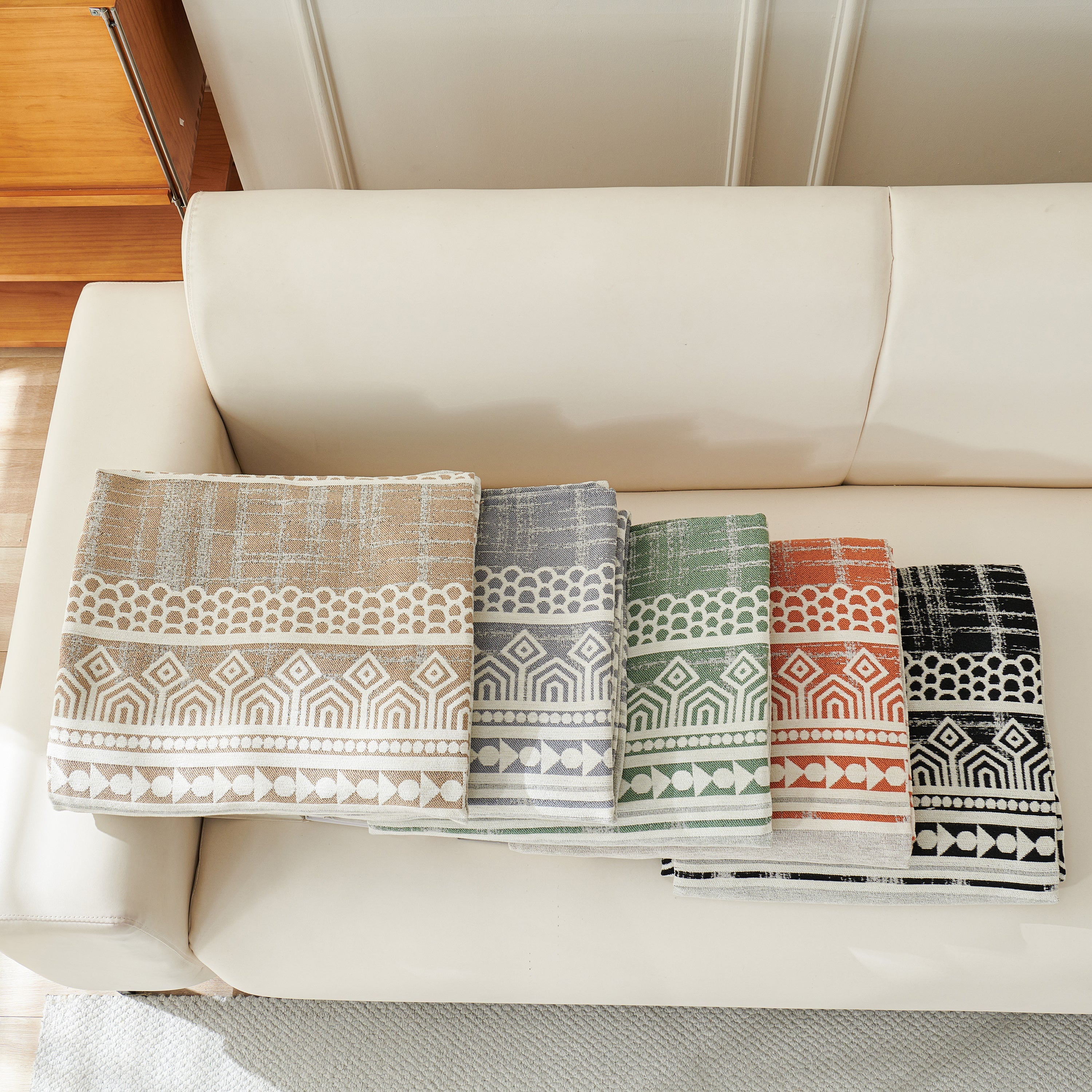 Chenille Sofa Cover Throw Blanket, Boho Geometric Scratch Proof Couch Protector