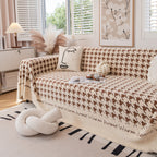Jacquard Plush Houndstooth Sofa Throw Cover, Cover Throws for Sofas, Stylish Living Room Throws