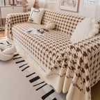 Jacquard Plush Houndstooth Sofa Throw Cover, Cover Throws for Sofas, Stylish Living Room Throws