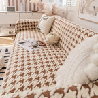 Jacquard Plush Houndstooth Sofa Throw Cover, Cover Throws for Sofas, Stylish Living Room Throws