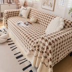 Jacquard Plush Houndstooth Sofa Throw Cover, Cover Throws for Sofas, Stylish Living Room Throws