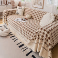 Jacquard Plush Houndstooth Sofa Throw Cover, Cover Throws for Sofas, Stylish Living Room Throws