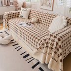 Jacquard Plush Houndstooth Sofa Throw Cover, Cover Throws for Sofas, Stylish Living Room Throws