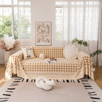 Jacquard Plush Houndstooth Sofa Throw Cover, Cover Throws for Sofas, Stylish Living Room Throws