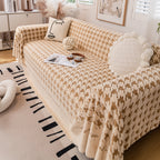 Jacquard Plush Houndstooth Sofa Throw Cover, Cover Throws for Sofas, Stylish Living Room Throws