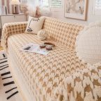 Jacquard Plush Houndstooth Sofa Throw Cover, Cover Throws for Sofas, Stylish Living Room Throws