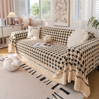 Jacquard Plush Houndstooth Sofa Throw Cover, Cover Throws for Sofas, Stylish Living Room Throws