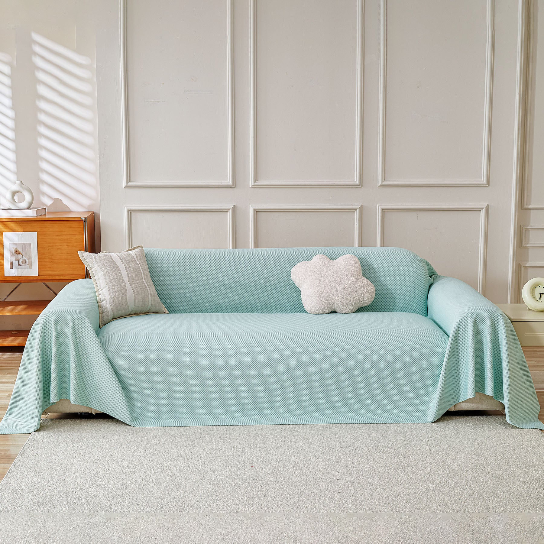 Cooling Ice Silk Knit Couch Cover, Breathable Pet Friendly Soft Throw Cover for Sofas