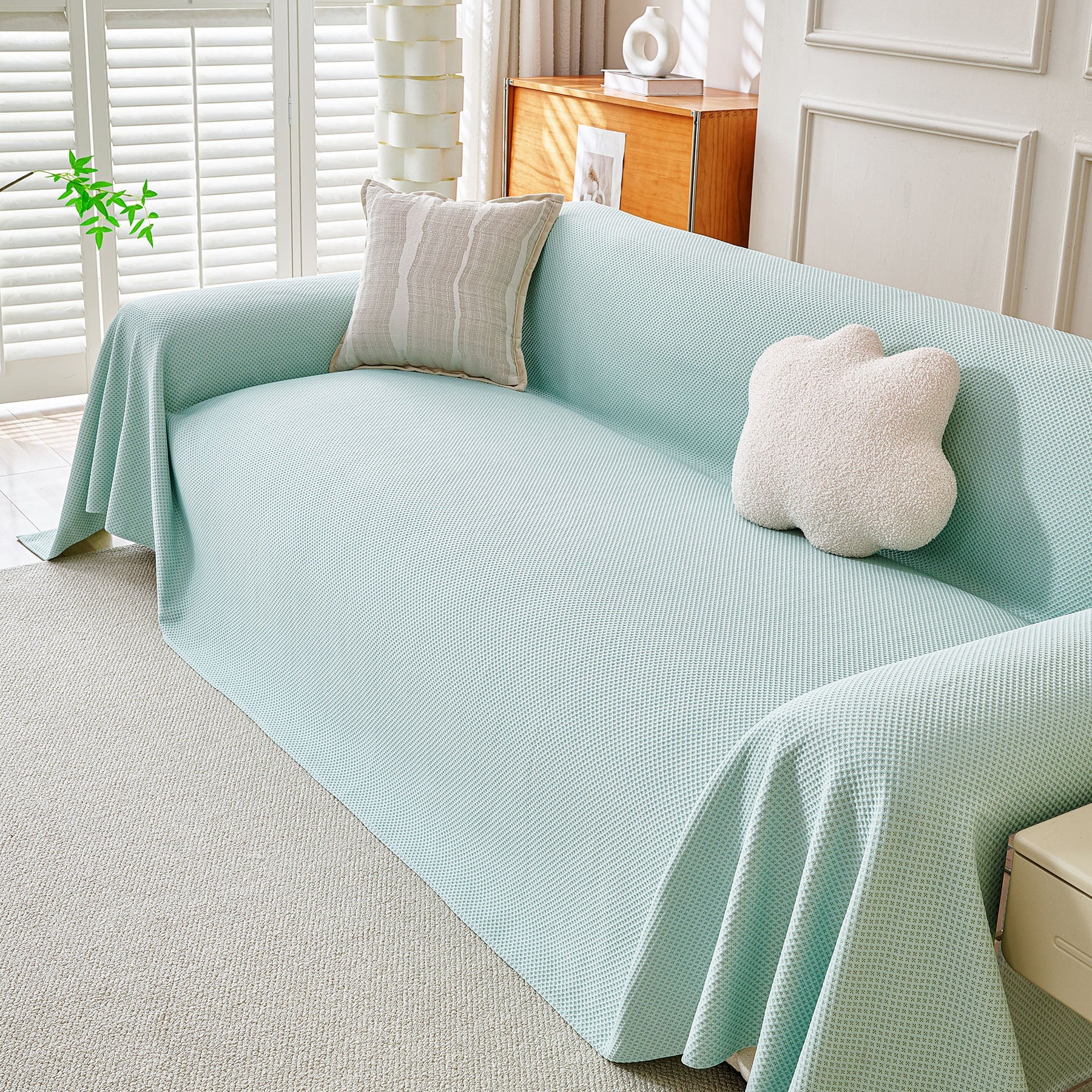 Cooling Ice Silk Knit Couch Cover, Breathable Pet Friendly Soft Throw Cover for Sofas