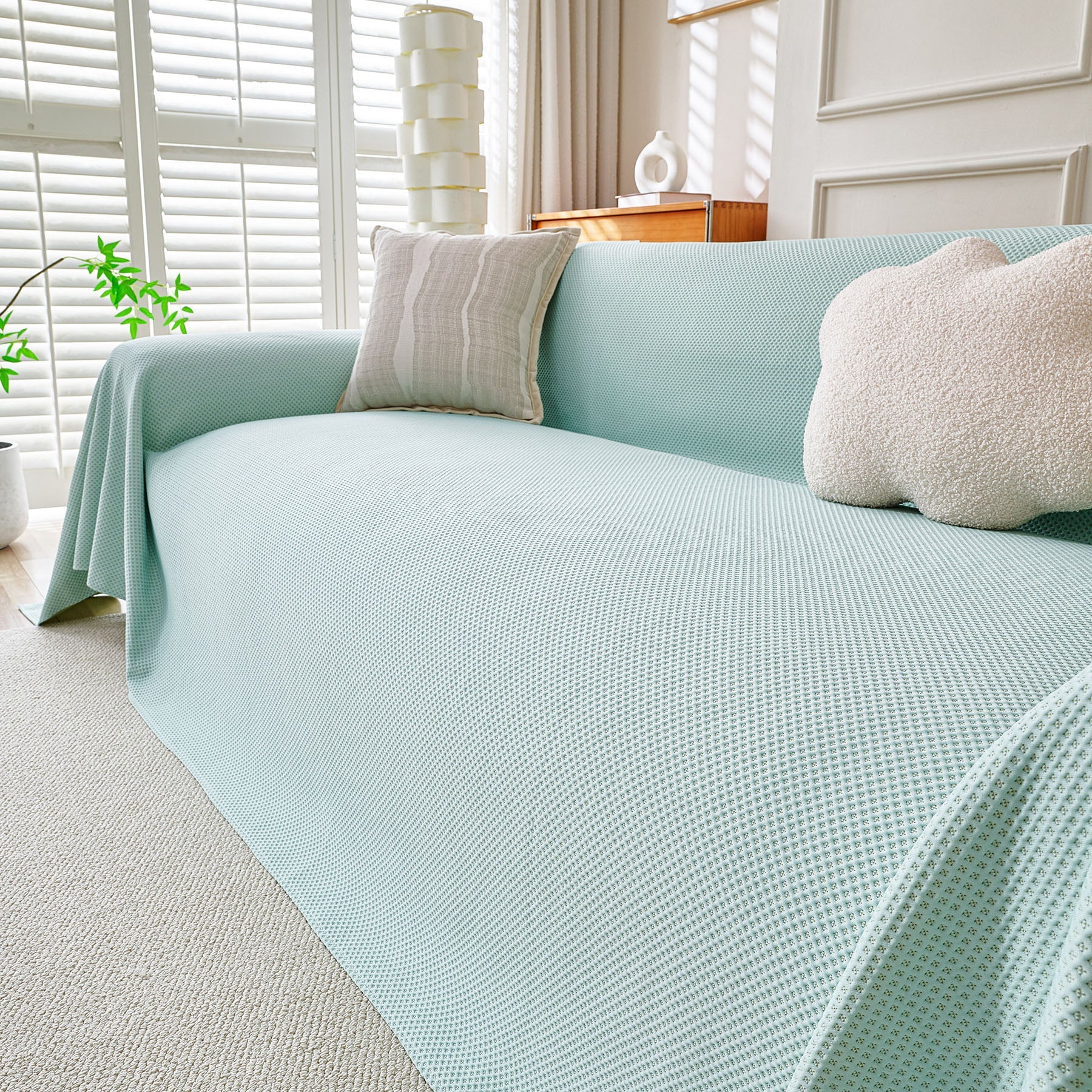 Cooling Ice Silk Knit Couch Cover, Breathable Pet Friendly Soft Throw Cover for Sofas