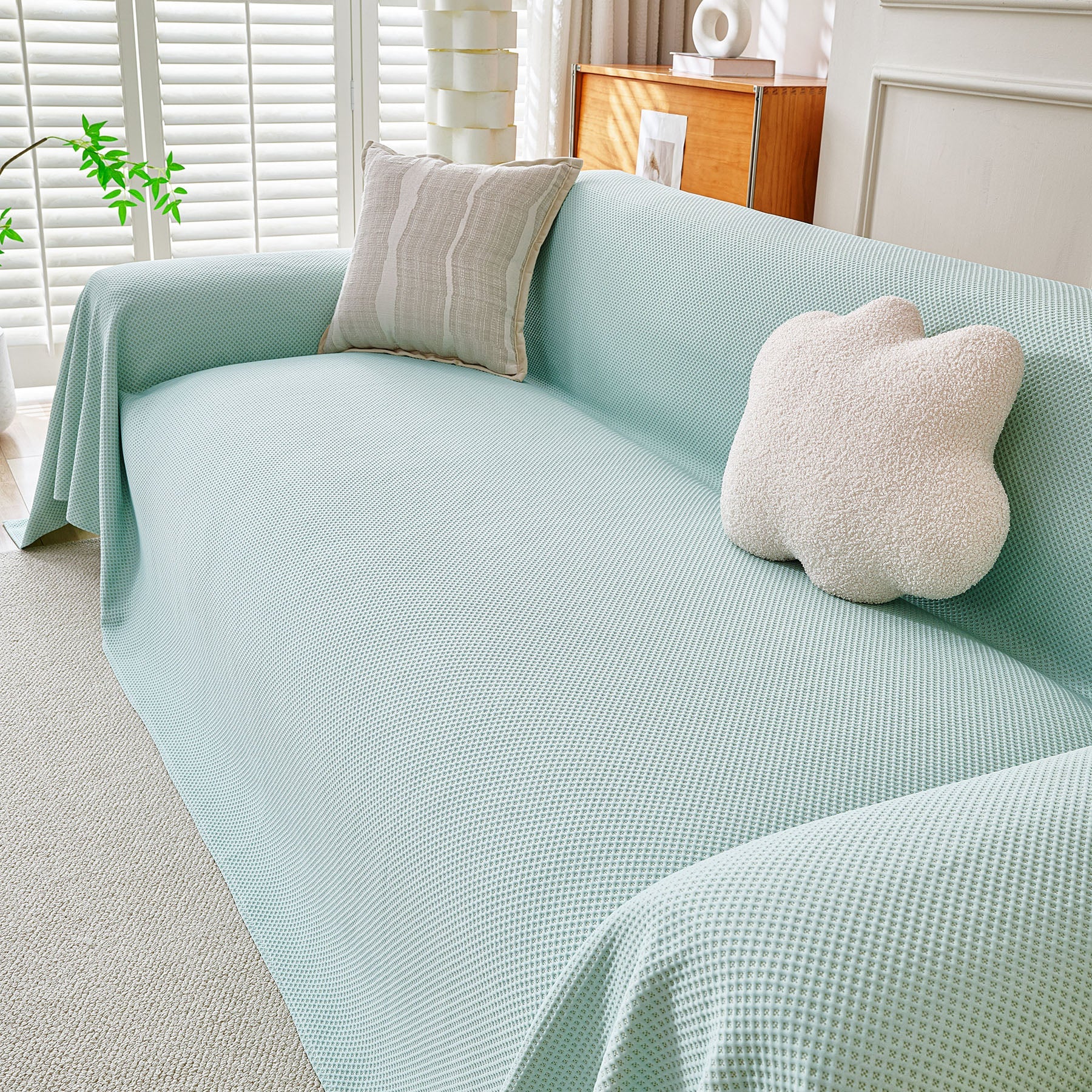 Cooling Ice Silk Knit Couch Cover, Breathable Pet Friendly Soft Throw Cover for Sofas
