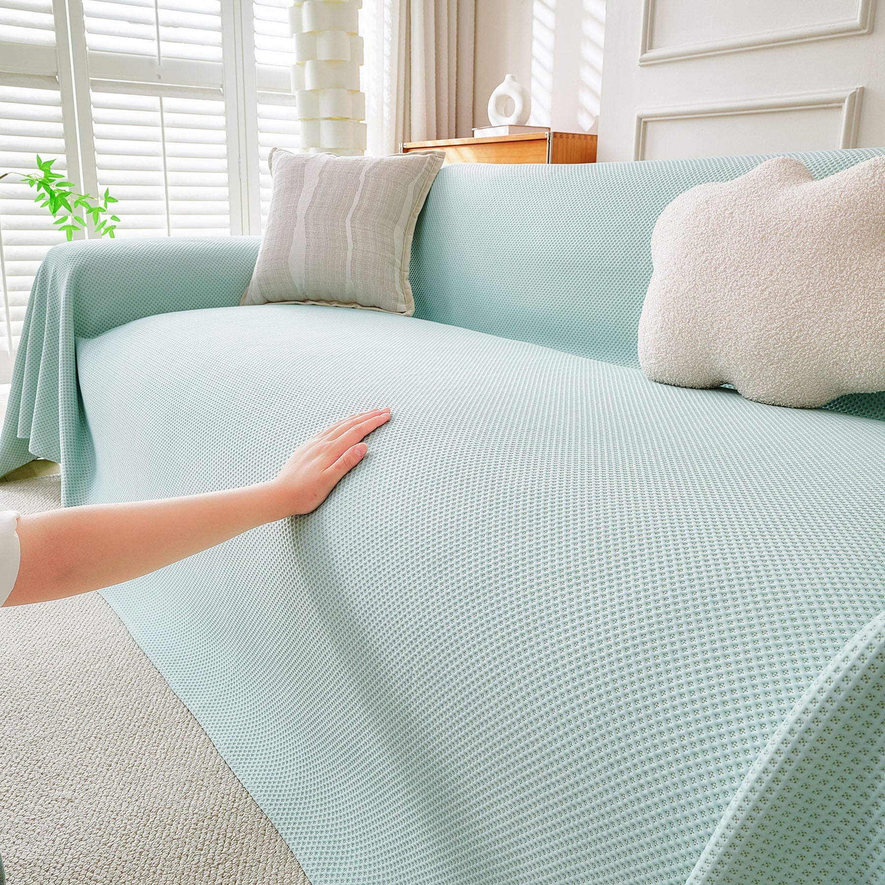 Cooling Ice Silk Knit Couch Cover, Breathable Pet Friendly Soft Throw Cover for Sofas