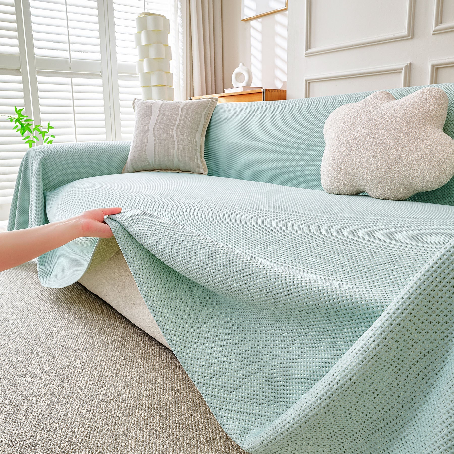 Cooling Ice Silk Knit Couch Cover, Breathable Pet Friendly Soft Throw Cover for Sofas