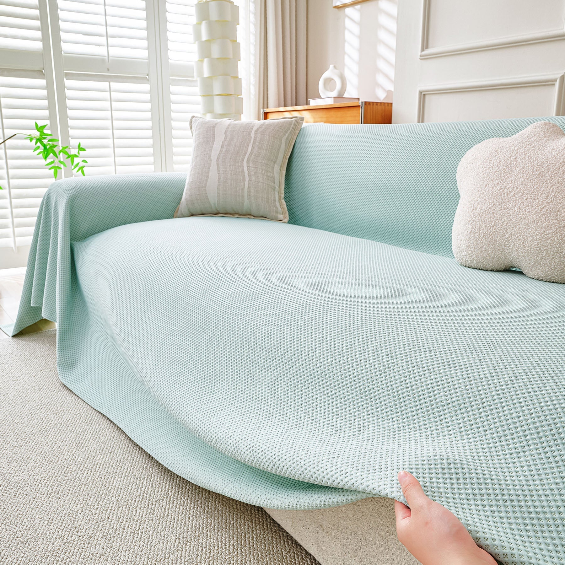 Cooling Ice Silk Knit Couch Cover, Breathable Pet Friendly Soft Throw Cover for Sofas