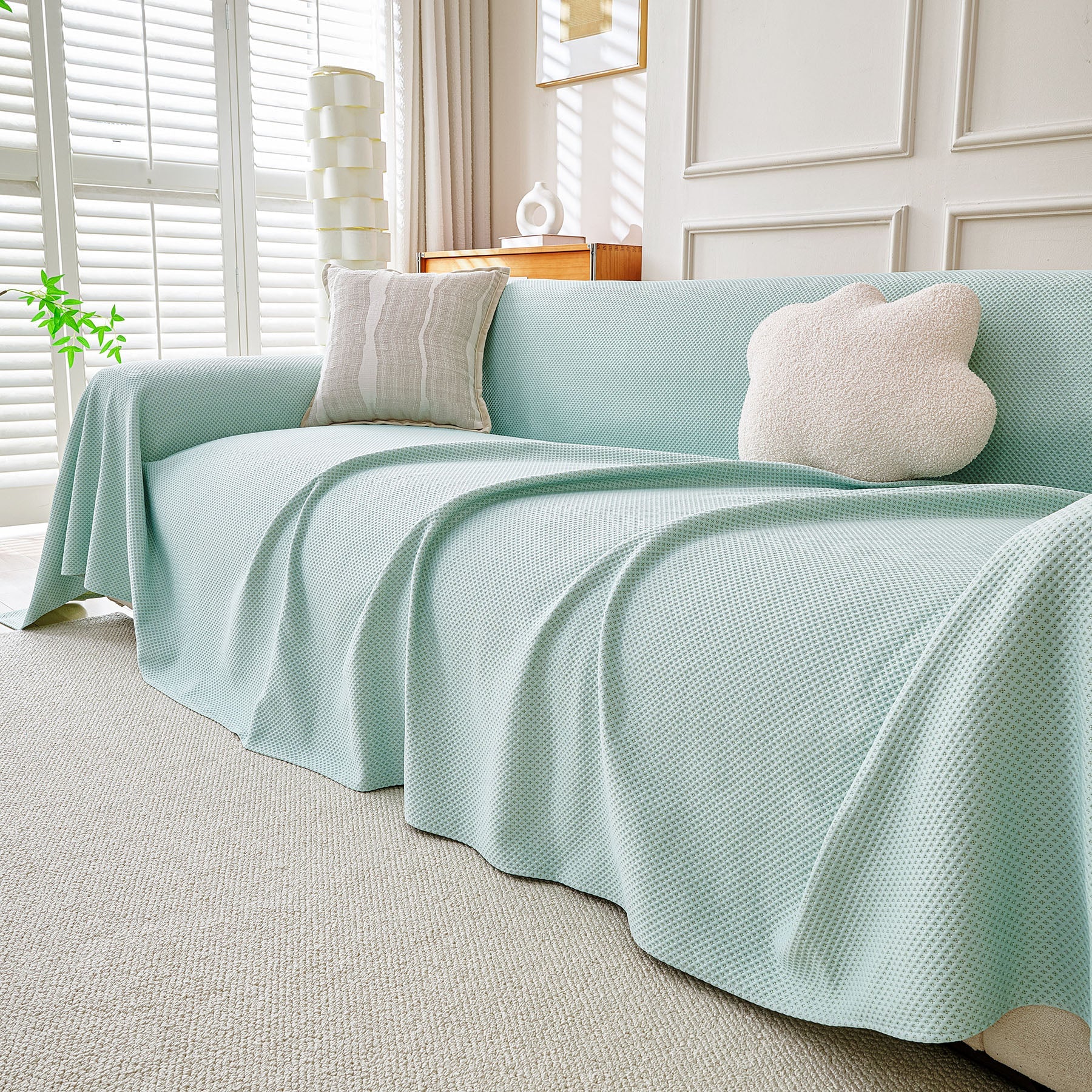 Cooling Ice Silk Knit Couch Cover, Breathable Pet Friendly Soft Throw Cover for Sofas