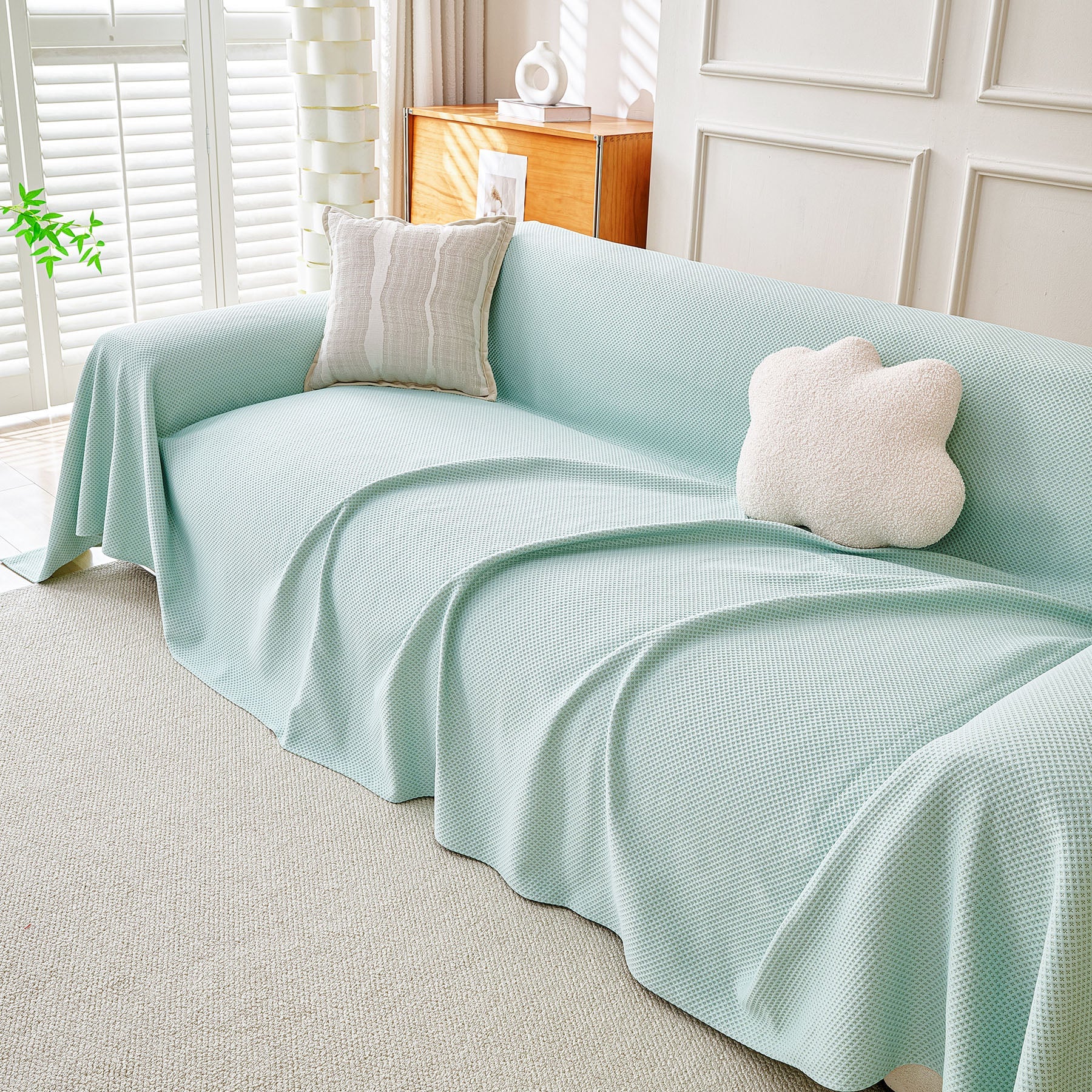 Cooling Ice Silk Knit Couch Cover, Breathable Pet Friendly Soft Throw Cover for Sofas