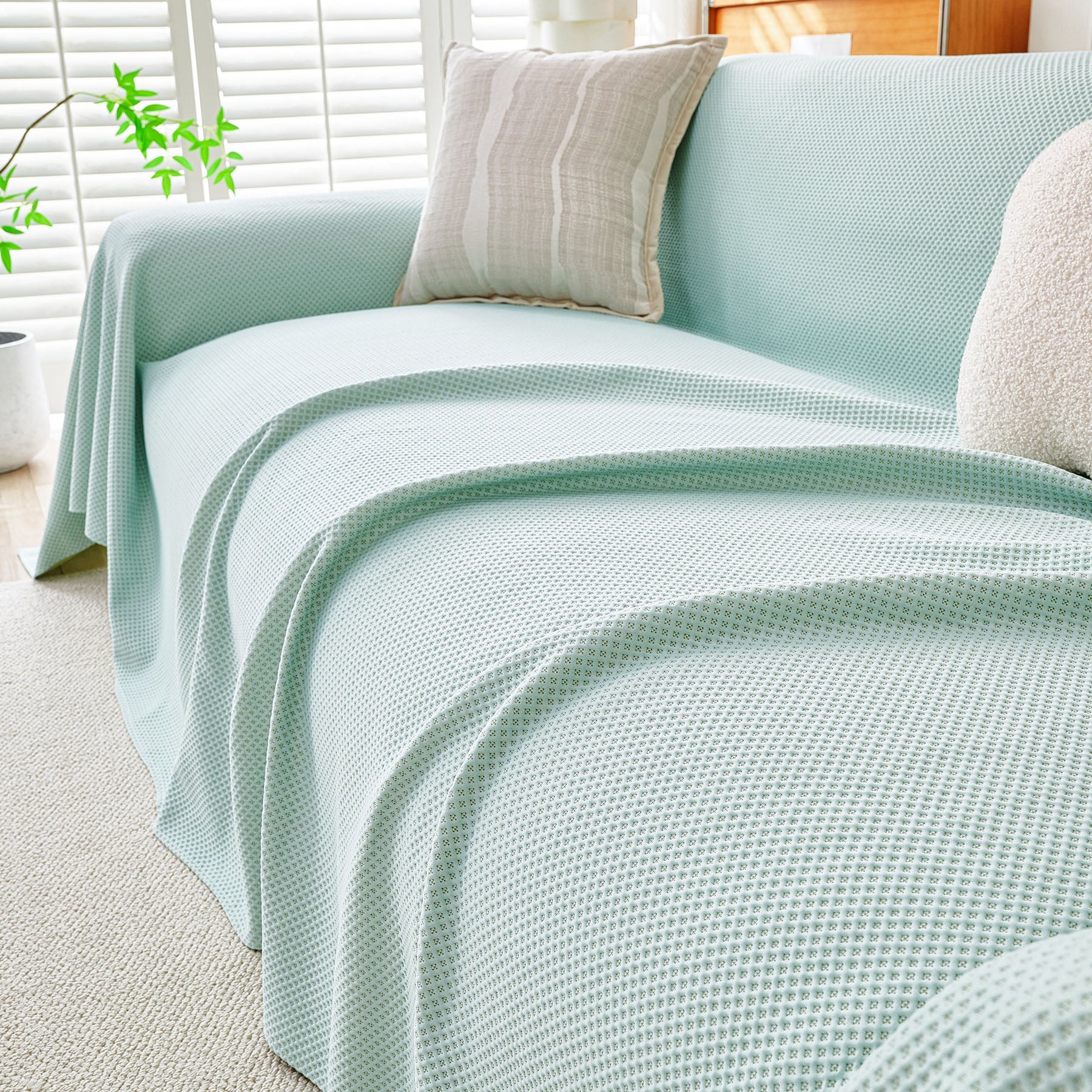 Cooling Ice Silk Knit Couch Cover, Breathable Pet Friendly Soft Throw Cover for Sofas