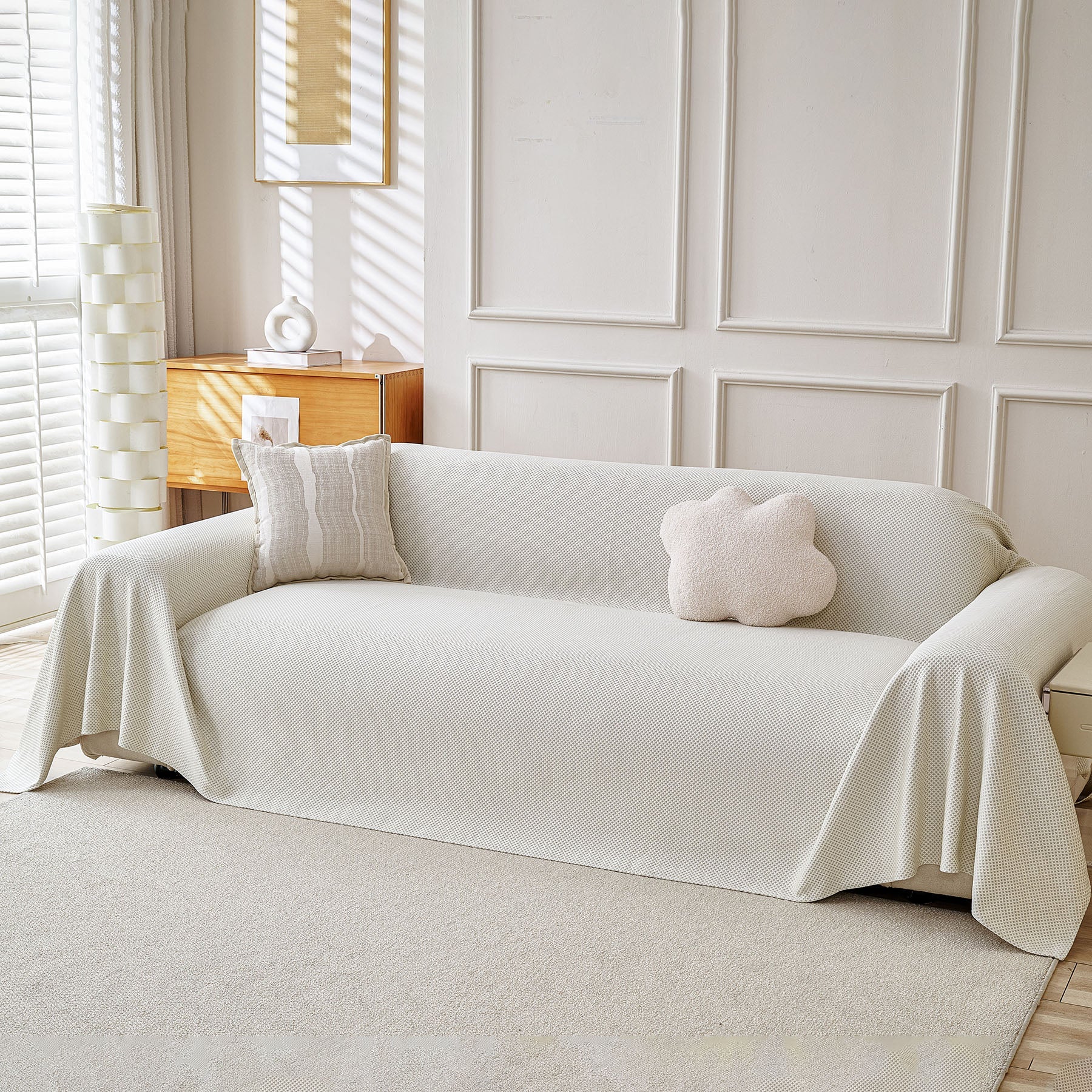 Cooling Ice Silk Knit Couch Cover, Breathable Pet Friendly Soft Throw Cover for Sofas