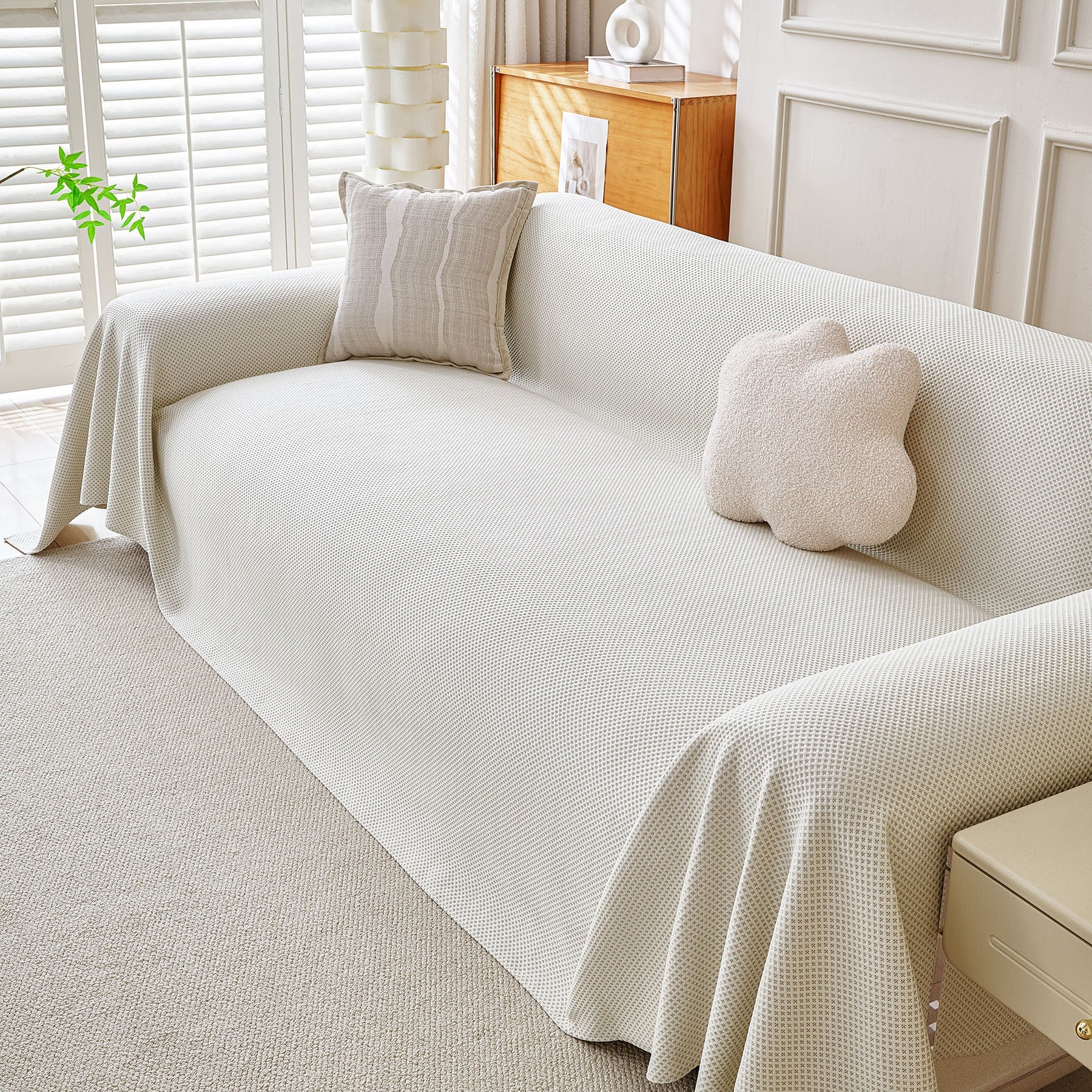 Cooling Ice Silk Knit Couch Cover, Breathable Pet Friendly Soft Throw Cover for Sofas