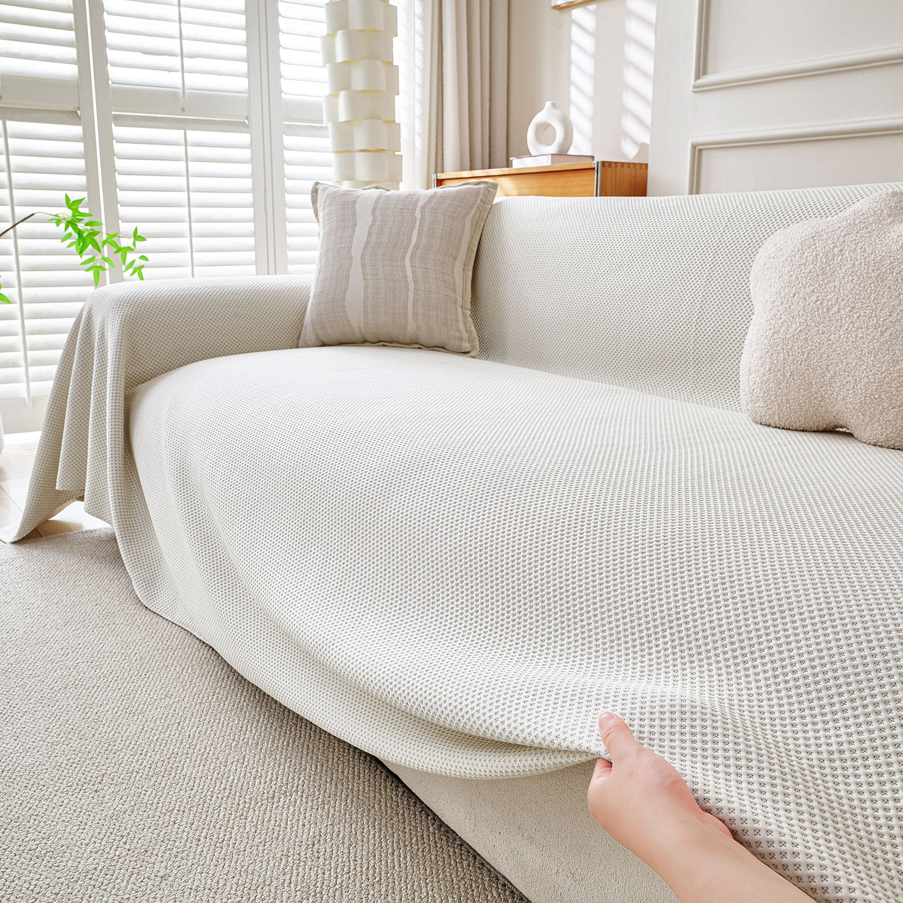 Cooling Ice Silk Knit Couch Cover, Breathable Pet Friendly Soft Throw Cover for Sofas