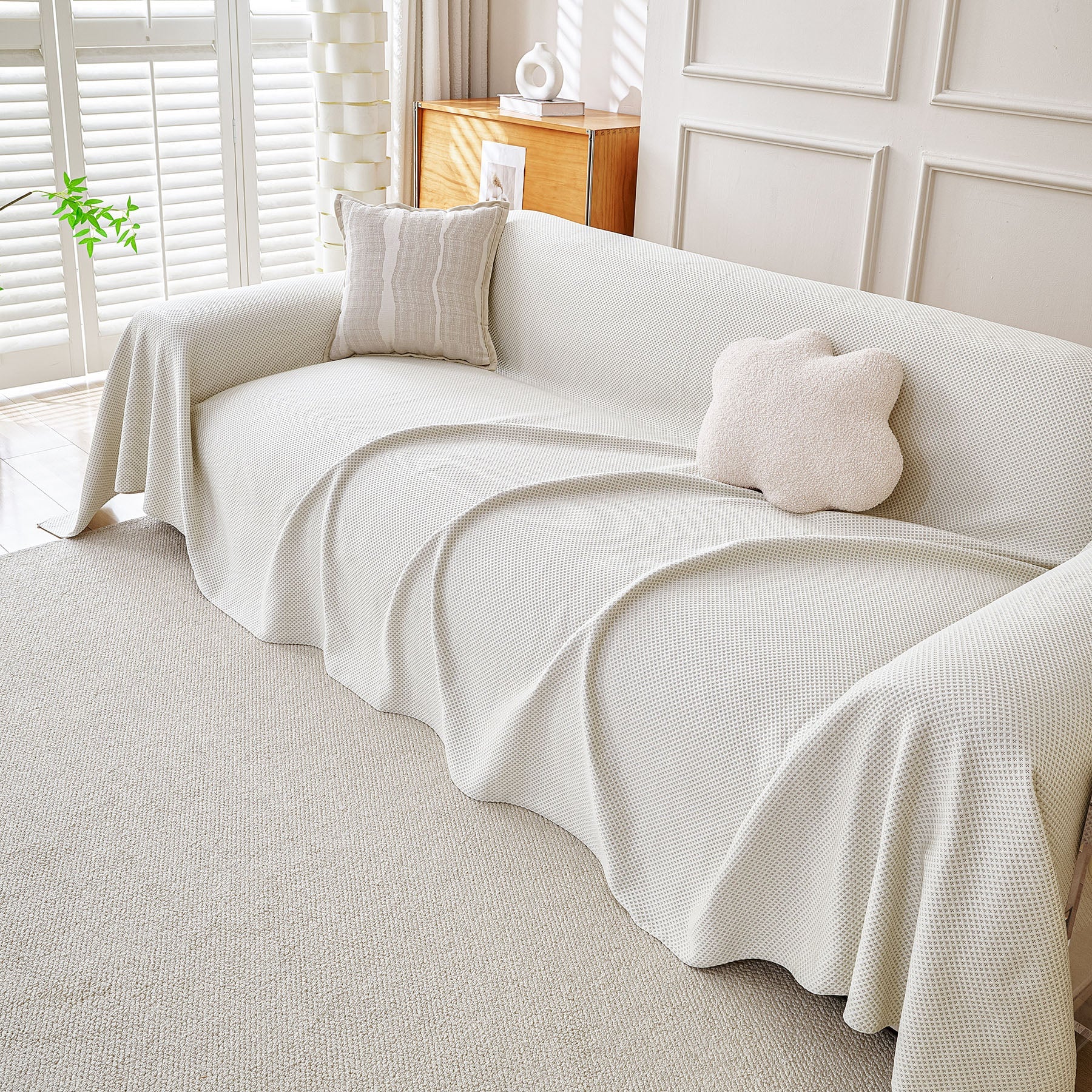 Cooling Ice Silk Knit Couch Cover, Breathable Pet Friendly Soft Throw Cover for Sofas