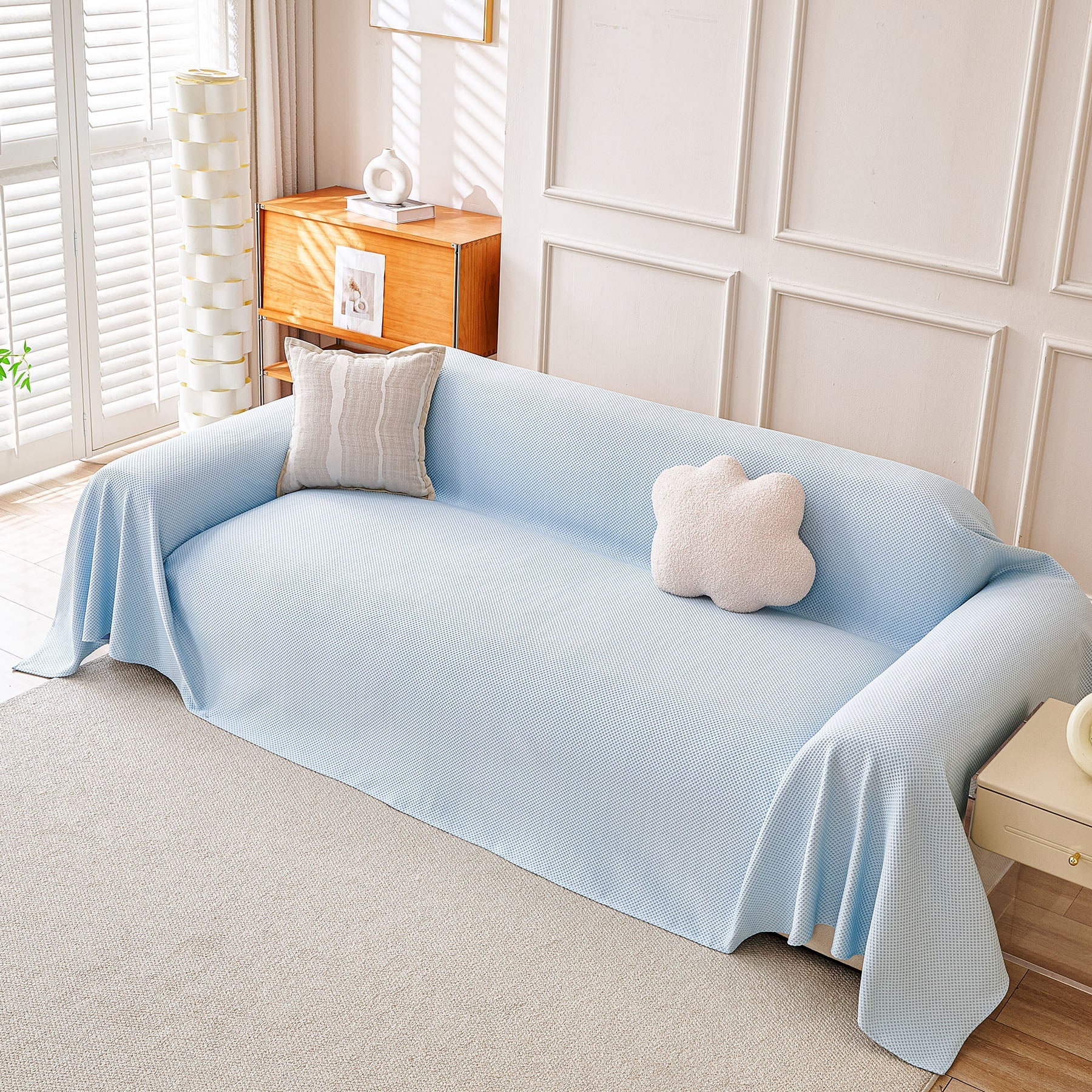 Cooling Ice Silk Knit Couch Cover, Breathable Pet Friendly Soft Throw Cover for Sofas