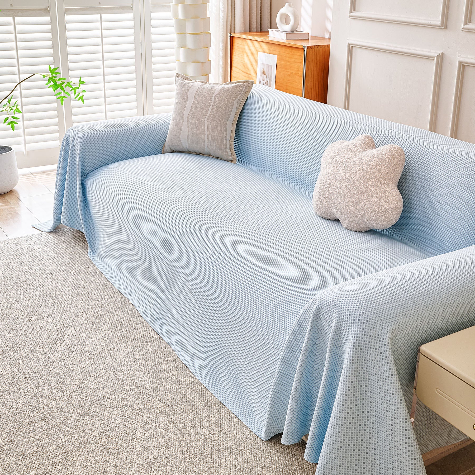 Cooling Ice Silk Knit Couch Cover, Breathable Pet Friendly Soft Throw Cover for Sofas