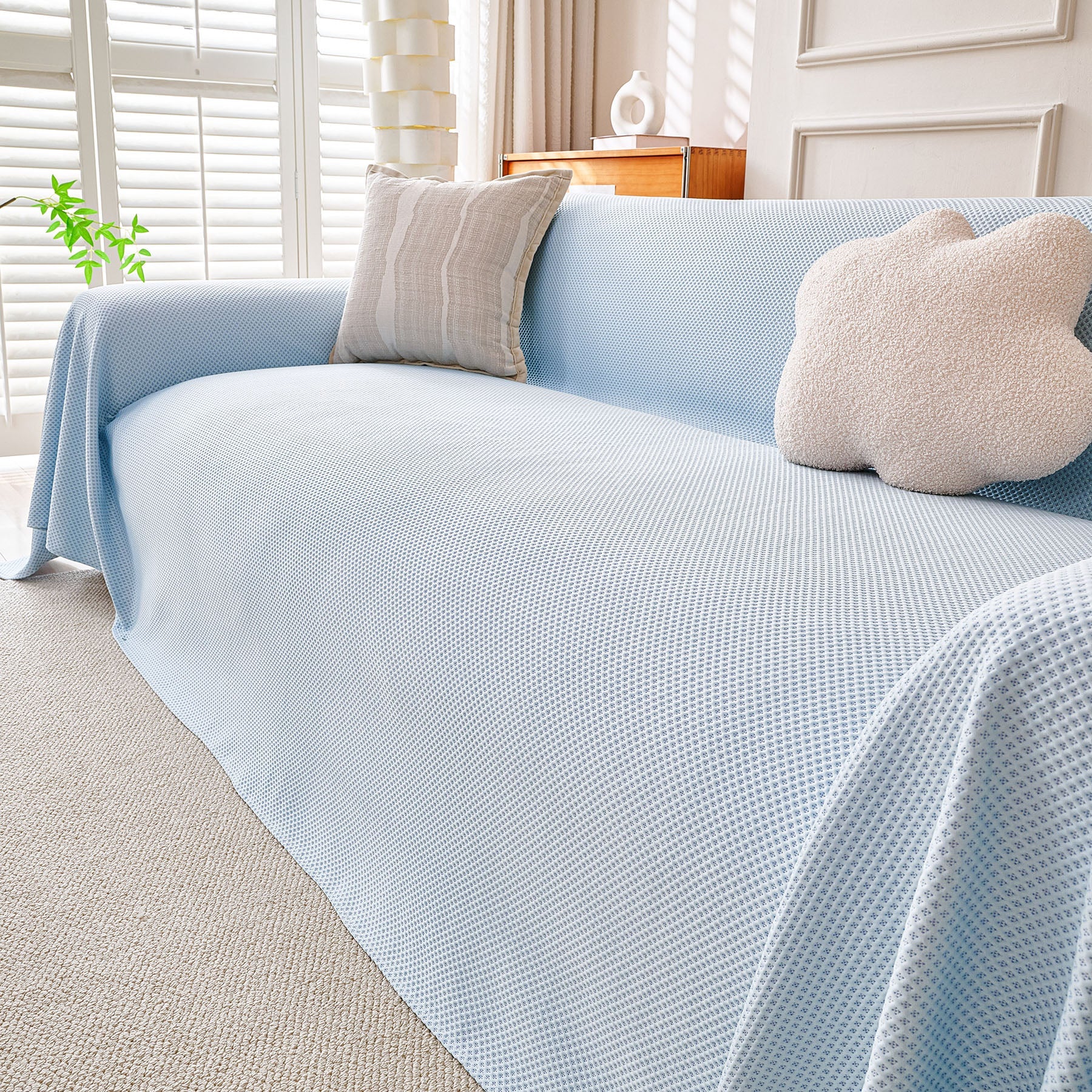Cooling Ice Silk Knit Couch Cover, Breathable Pet Friendly Soft Throw Cover for Sofas